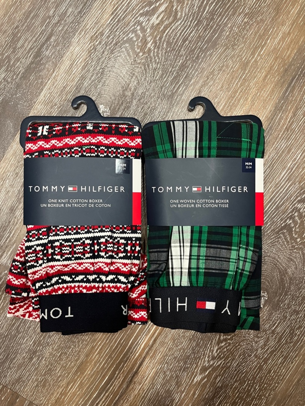 Tommy Hilfiger 2 pairs, Red Black Pattern & Green Black Plaid Boxers - 2 Pack